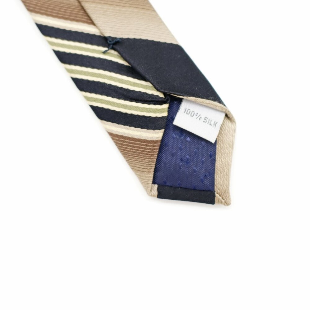 Pierre Cardin Black Tan Striped Woven Wide‎ Silk Tie - Picture 4 of 6
